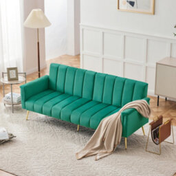 Matteo Modern Green Velvet Sofa Bed - Convertible Sleeper - Multi-Position Backrest & Armrests - Metal Legs - thumbnail 5