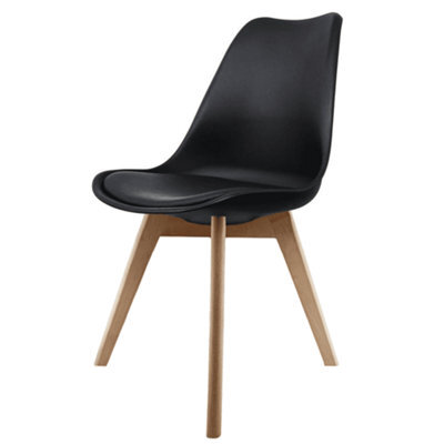 Fusion Living Soho Black Plastic Dining Chair With Squared Light Wood Legs - image 1