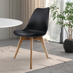 Fusion Living Soho Black Plastic Dining Chair With Squared Light Wood Legs - thumbnail 2