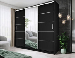 Fhif Ibiza 250Cm Black Sliding Door Wardrobe Modern Bedroom Storage With Full Length Mirror Shelves And Hanging Rails - thumbnail 1