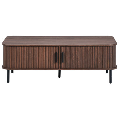 Wyld And Coco Retro Coffee Table 120 X 60 Cm Dark Brown Laminated Top With Black Metal Hairpin Legs And Sliding Storage - image 1