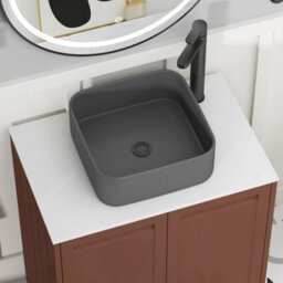 Royal Bathrooms Royal Bathroom Elmore 700mm Terracotta Clay Freestanding Bathroom Vanity Unit 2 Drawer Plain White Worktop With Art Square Basin - thumbnail 4