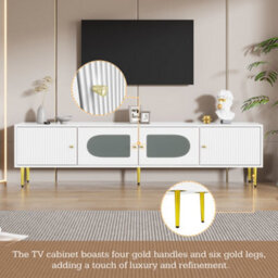 Btm White Modern Tv Stand With Glass Doors 4 Doors Storage Cabinet For 70 Inch Tv 170 X 35 X 50 Cm - thumbnail 7