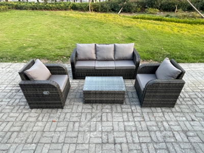 Fimous Outdoor Rattan Garden Furniture Set 5 Seater Patio Lounge Sofa Set With Rectangular Coffee Table Dark Grey Mixed - image 1
