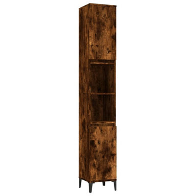 Berkfield Durable Bathroom Cabinet Smoked Oak 30X30X190 Cm Engineered Wood