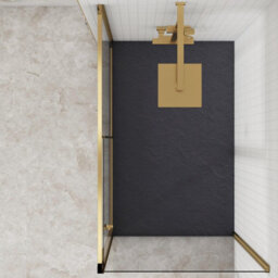 Royal Bathrooms Venice 1000 X 800mm Brushed Brass Sliding Door Shower Enclosure With Grey Stone Shower Tray & Side Panel 6mm Safety Tempered Glass - thumbnail 4