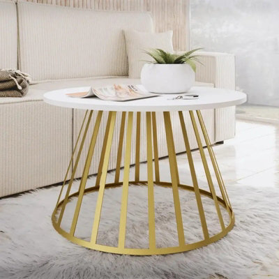 Mokod Modern Coffee Table With Gold Metal Legs Arctic White - image 1