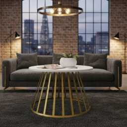 Mokod Modern Coffee Table With Gold Metal Legs Arctic White - thumbnail 2