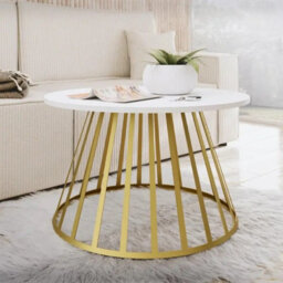 Mokod Modern Coffee Table With Gold Metal Legs Arctic White - thumbnail 1