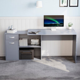 Lassic Vida Designs Longton Grey Adjustable L-Shaped Computer Desk With Shelves, Drawer And Door - thumbnail 8