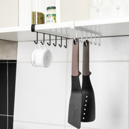 Living And Home White Metal 6 Hooks Rail Cup Hook Rack  Hanging Holder Under Cabinet Closet - thumbnail 2