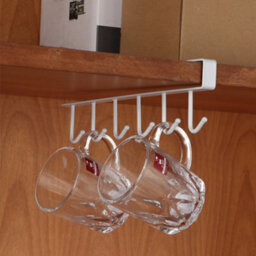 Living And Home White Metal 6 Hooks Rail Cup Hook Rack  Hanging Holder Under Cabinet Closet