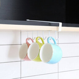 Living And Home White Metal 6 Hooks Rail Cup Hook Rack  Hanging Holder Under Cabinet Closet - thumbnail 3