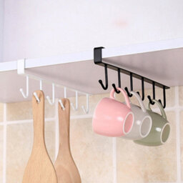 Living And Home White Metal 6 Hooks Rail Cup Hook Rack  Hanging Holder Under Cabinet Closet - thumbnail 4