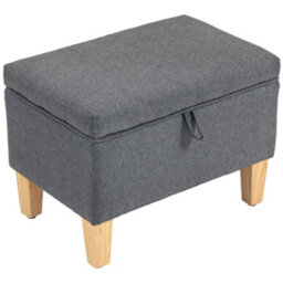 Wyld Haus Doma Charcoal Grey Linen-Look Compact Storage Footstool With Natural Wooden Legs - thumbnail 2