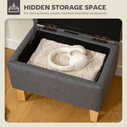 Wyld Haus Doma Charcoal Grey Linen-Look Compact Storage Footstool With Natural Wooden Legs - thumbnail 4