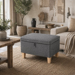 Wyld Haus Doma Charcoal Grey Linen-Look Compact Storage Footstool With Natural Wooden Legs - thumbnail 1
