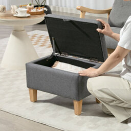 Wyld Haus Doma Charcoal Grey Linen-Look Compact Storage Footstool With Natural Wooden Legs - thumbnail 8