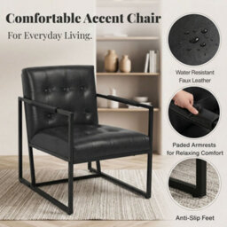 Evre Black Pu Leather Accent Armchair Tub Chair With Metal Frame - thumbnail 3
