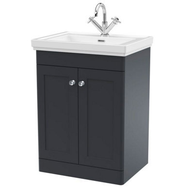 Dezine Loire 2.0 600mm Floor Standing Satin Anthracite Vanity Unit - 1 Tap Hole - image 1