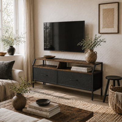 Wyld Haus Avamira 98Cm Rustic Brown And Black Tv Stand With Foldable Drawers For Tvs Up To 55 Inches - image 1