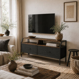 Wyld Haus Avamira 98Cm Rustic Brown And Black Tv Stand With Foldable Drawers For Tvs Up To 55 Inches - thumbnail 1