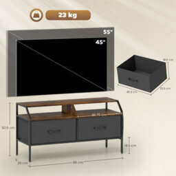 Wyld Haus Avamira 98Cm Rustic Brown And Black Tv Stand With Foldable Drawers For Tvs Up To 55 Inches - thumbnail 3