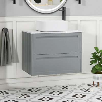 Royal Bathrooms Royal Bathroom Elmore 700mm Matt Pebble Grey Wall Mounted Countertop Bathroom Vanity Unit 2 Drawer With Elena Basin - image 1