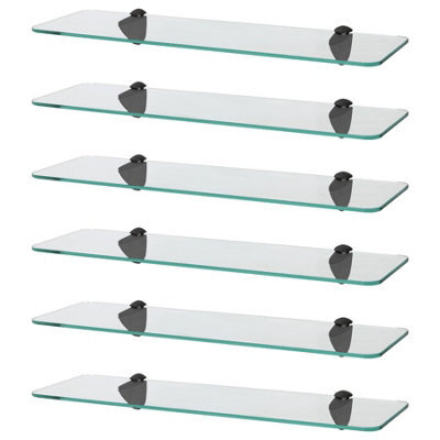 Harbour Housewares 6X Rounded Floating Glass Shelves - 50Cm - Black Brackets - Bathroom Shower Storage Vanity Display Unit Shelf - image 1