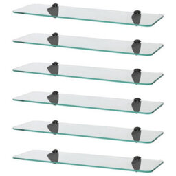 Harbour Housewares 6X Rounded Floating Glass Shelves - 50Cm - Black Brackets - Bathroom Shower Storage Vanity Display Unit Shelf - thumbnail 1
