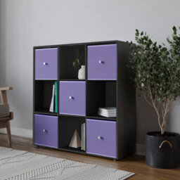 Urbn-Living 9 Cube Black Wooden Bookcase Shelving Unit With 5 Collapsible Fabric Drawers Lilac - thumbnail 3