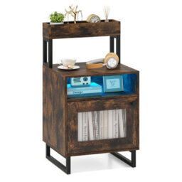 Gainoom Nightstand With Led Lights Modern End Table Freestanding Bedside Table With Heavy-Duty Metal Frame Rustic Brown