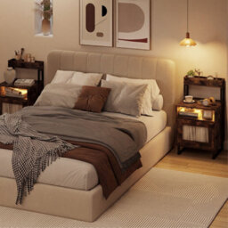Gainoom Nightstand With Led Lights Modern End Table Freestanding Bedside Table With Heavy-Duty Metal Frame Rustic Brown - thumbnail 5