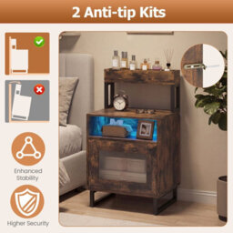Gainoom Nightstand With Led Lights Modern End Table Freestanding Bedside Table With Heavy-Duty Metal Frame Rustic Brown - thumbnail 8