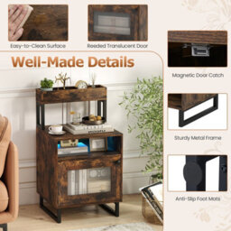 Gainoom Nightstand With Led Lights Modern End Table Freestanding Bedside Table With Heavy-Duty Metal Frame Rustic Brown - thumbnail 9