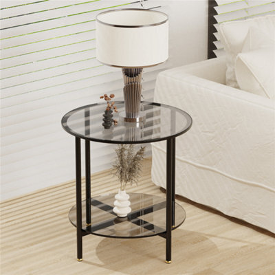 Artloge 50X49.5Cm 2 Tier Round Sofa Side End Table Tempered Glass Top Snack Coffee Laptop Desk - image 1