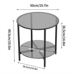 Artloge 50X49.5Cm 2 Tier Round Sofa Side End Table Tempered Glass Top Snack Coffee Laptop Desk - thumbnail 2