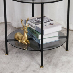 Artloge 50X49.5Cm 2 Tier Round Sofa Side End Table Tempered Glass Top Snack Coffee Laptop Desk - thumbnail 5