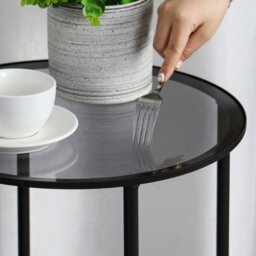 Artloge 50X49.5Cm 2 Tier Round Sofa Side End Table Tempered Glass Top Snack Coffee Laptop Desk - thumbnail 3