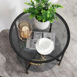 Artloge 50X49.5Cm 2 Tier Round Sofa Side End Table Tempered Glass Top Snack Coffee Laptop Desk - thumbnail 4