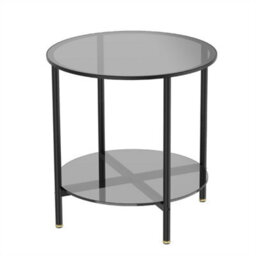 Artloge 50X49.5Cm 2 Tier Round Sofa Side End Table Tempered Glass Top Snack Coffee Laptop Desk - thumbnail 9