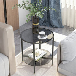 Artloge 50X49.5Cm 2 Tier Round Sofa Side End Table Tempered Glass Top Snack Coffee Laptop Desk - thumbnail 8