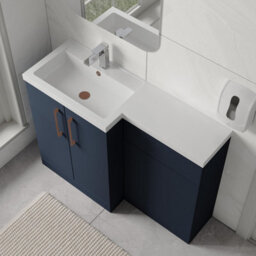 Balterley Left-Hand Bathroom Vanity And Wc Unit Combination With Basin - 1100mm - Satin Dark Blue With Copper Handles - thumbnail 3
