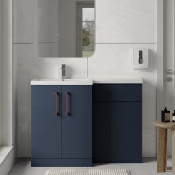 Balterley Left-Hand Bathroom Vanity And Wc Unit Combination With Basin - 1100mm - Satin Dark Blue With Copper Handles - thumbnail 2
