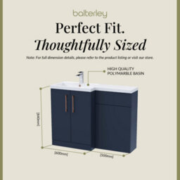 Balterley Left-Hand Bathroom Vanity And Wc Unit Combination With Basin - 1100mm - Satin Dark Blue With Copper Handles - thumbnail 5