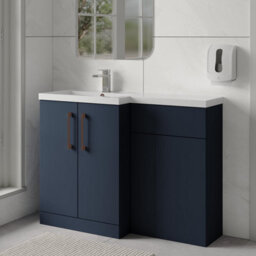 Balterley Left-Hand Bathroom Vanity And Wc Unit Combination With Basin - 1100mm - Satin Dark Blue With Copper Handles - thumbnail 4