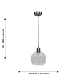 First Choice Lighting Barnum - Clear Glass Globe With Satin Nickel Pendant Fitting - thumbnail 5