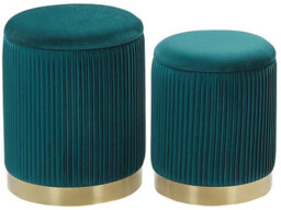 Beliani Teal Velvet Storage Pouffes Set Of 2 With Gold Base - Tufted Round Pouffes With Hidden Storage - thumbnail 1