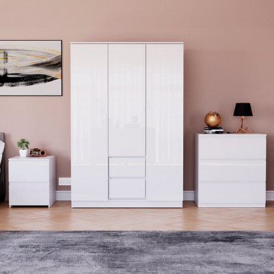 Lassic Vida Designs Glinton 3 Piece White Fsc Bedroom Set - (3 Drawer Chest, 3 Door Wardrobe, 2 Drawer Bedside Chest) - image 1
