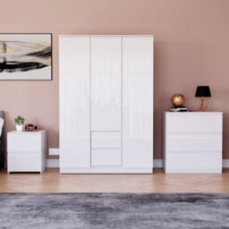 Lassic Vida Designs Glinton 3 Piece White Fsc Bedroom Set - (3 Drawer Chest, 3 Door Wardrobe, 2 Drawer Bedside Chest)